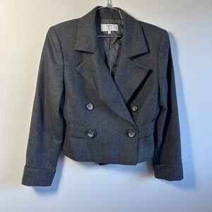 Vintage Valentino Crop Blazer, charcoal, wool, Size 10